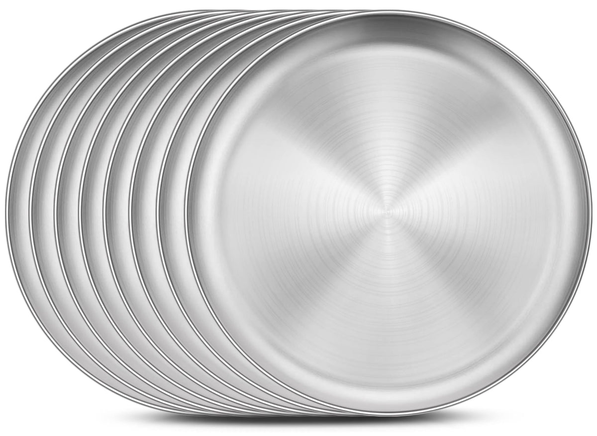 Homikit 6 Pack Stainless Steel Plate Set, 10.2 Inch Metal Dinner Plates for Kids Children Adult, Round Camping Plates for Serving Dishes Dessert Salad, Reusable & Unbreakable, Dishwasher Safe
