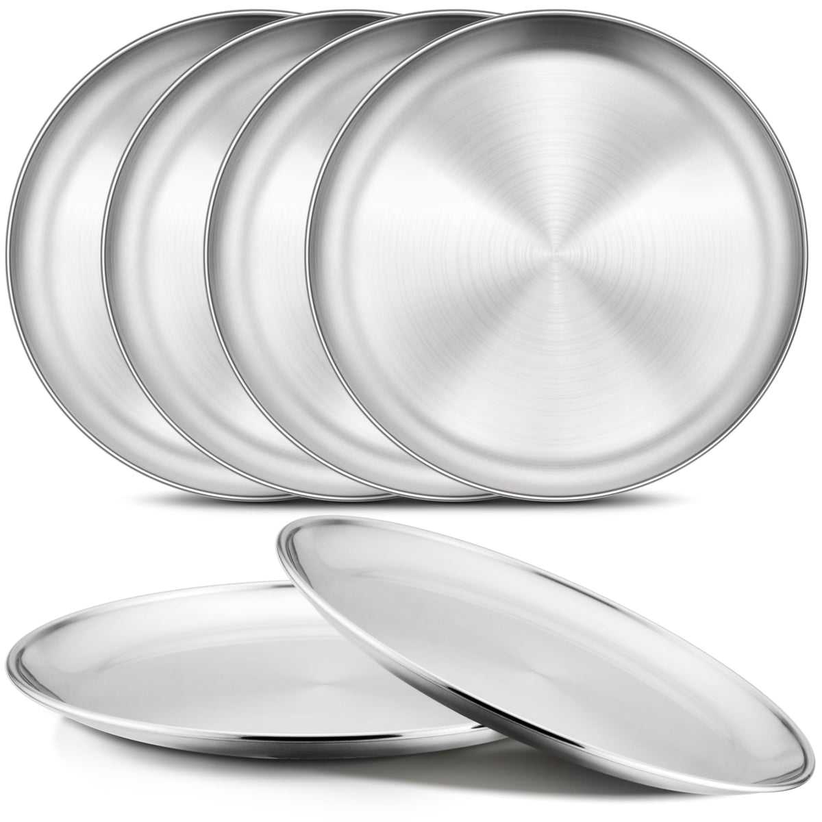 Onader 4-Piece Stainless Steel Plates, 8 Inch 304(18/8) Metal Round Dinner Plate, Kids Toddlers Dishes for Serving, Dishwasher Safe