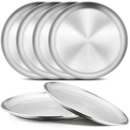 Onader 4-Piece Stainless Steel Plates, 8 Inch 304(18/8) Metal Round Dinner Plate, Kids Toddlers Dishes for Serving, Dishwasher Safe