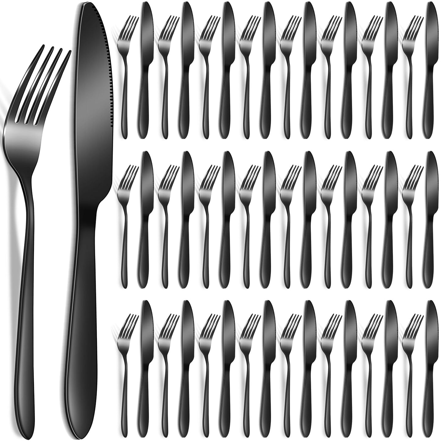 Nuenen 50 Pieces Stainless Steel Forks Silverware Set Dinner Forks and Knives Flatware Tableware Cutlery Set for Kitchen Restaurant(7.1 x 1 Inch, 8.4 x 0.7 Inch,Silver)
