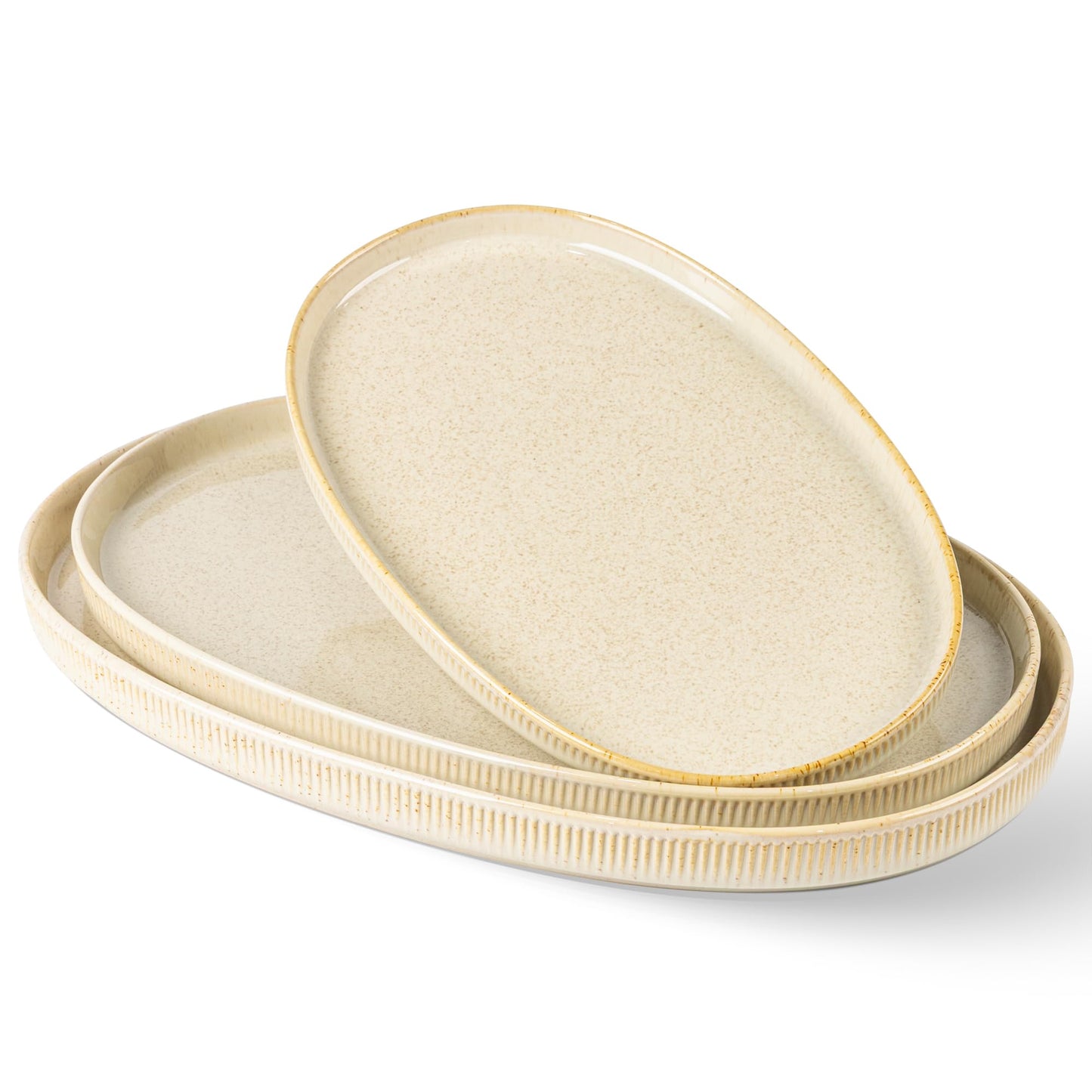 Ceramic Serving Platter Set of 3, Oval Serving Plates and Dishes | 15.6"/14.4"/12.2", Oven & Microwave & Dishwasher Safe, Perfect for Turkey, Parties, Entertaining & Weddings, Cocoa Mocha
