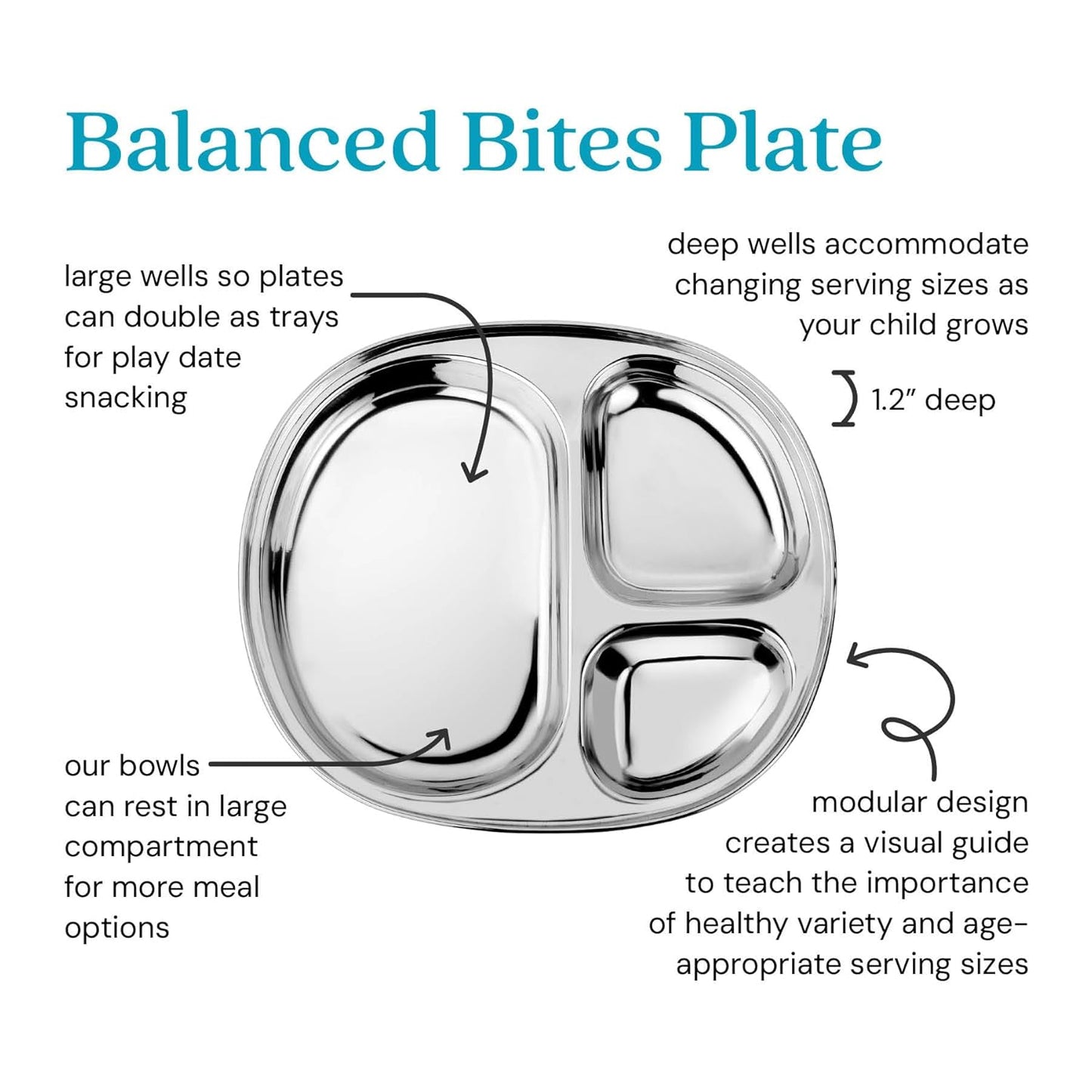 Ahimsa Stainless Steel Kids Divided Plate, Classic Stainless, 1 Plate | Pediatrician Designed, Food Grade Stainless Steel Toddler Plate, Non-Toxic & BPA Free, Dishwasher Safe, Break Resistant