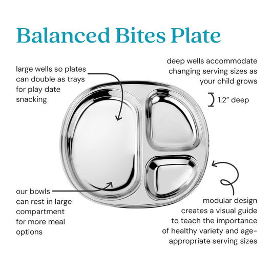 Ahimsa Stainless Steel Kids Divided Plate, Classic Stainless, 1 Plate | Pediatrician Designed, Food Grade Stainless Steel Toddler Plate, Non-Toxic & BPA Free, Dishwasher Safe, Break Resistant