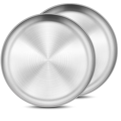 Onader 4-Piece Stainless Steel Plates, 8 Inch 304(18/8) Metal Round Dinner Plate, Kids Toddlers Dishes for Serving, Dishwasher Safe