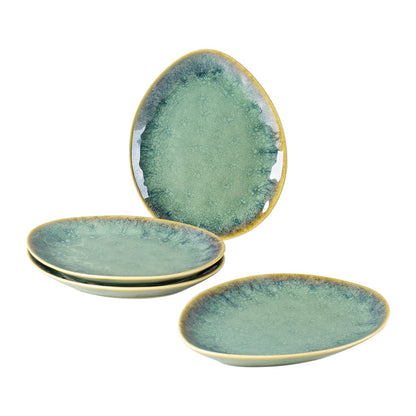Henten Home Ceramic Dinner Plate Set, 11 Inch Porcelain Pizza, Pasta, Salad Plates, Irregular Shape Steak Plates Set of 4, Stoneware Serving Dishes for Kitchen (Green)