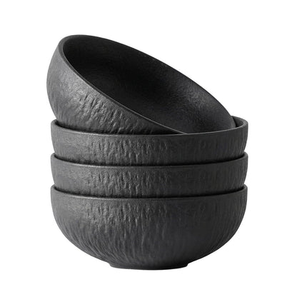 Bowl Set of 4, 20.4 oz Matte Marble Pattern Stoneware Soup Bowls | Black Premium Porcelain Cereal Bowls, Ceramic Dinner Bowls for Salad, Dessert, Pasta, Microwave and Dishwasher Safe