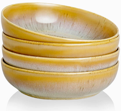 30oz Ceramic bowls set of 4-8" serving bowls for Kitchen,Pasta,Salad-Dishwasher & Microwave Safe Perfect for Housewarming, Thanksgiving, Christmas-Caramel Brown