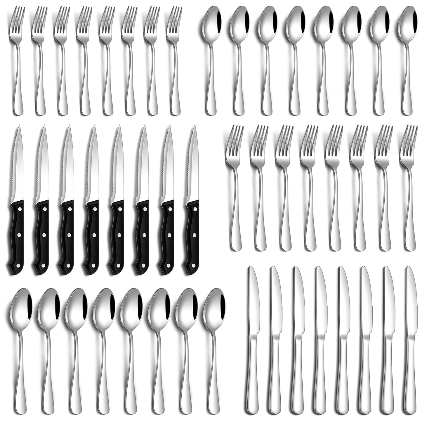 PHILIPALA 72 Pcs Silverware Set with Steak Knives Food-Grade Stainless Steel Flatware Set for 12 Mirror Cutlery Include Forks Spoons and Knives Set Dishwasher Safe Utensil Sets for Home Restaurant