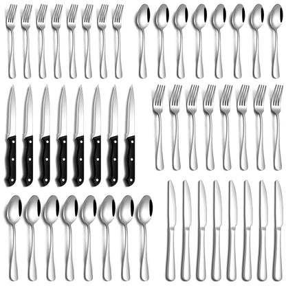 PHILIPALA 72 Pcs Silverware Set with Steak Knives Food-Grade Stainless Steel Flatware Set for 12 Mirror Cutlery Include Forks Spoons and Knives Set Dishwasher Safe Utensil Sets for Home Restaurant