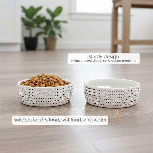 Pearhead Ceramic Cat Bowl, Holds 12 oz, Blue Dots | Whisker-Friendly Pet Dish for Food and Water, Ceramic Pet Bowl, Dog or Cat Feeding, Modern Pet Home Decor, Pet Parent Gift