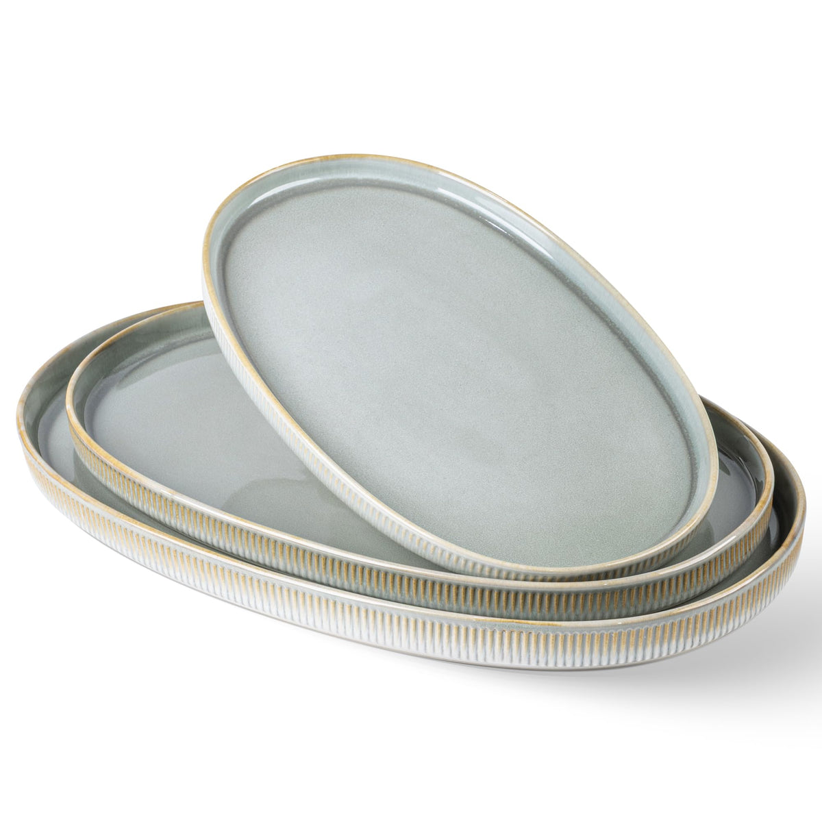 Ceramic Serving Platter Set of 3, Oval Serving Plates and Dishes | 15.6"/14.4"/12.2", Oven & Microwave & Dishwasher Safe, Perfect for Turkey, Parties, Entertaining & Weddings, Cocoa Mocha