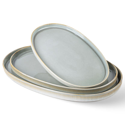 Ceramic Serving Platter Set of 3, Oval Serving Plates and Dishes | 15.6"/14.4"/12.2", Oven & Microwave & Dishwasher Safe, Perfect for Turkey, Parties, Entertaining & Weddings, Cocoa Mocha