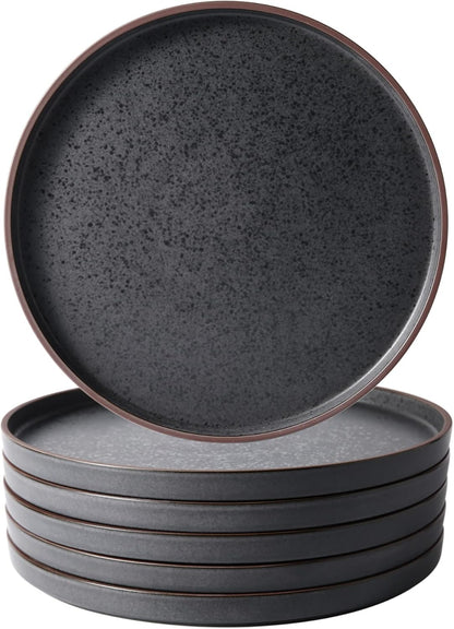 LERATIO Dinner Plates,Ceramic Dinner Plates Set of 6,10.75 inch Large ceramic plates,Modern Shape Dinnerware Dishes Set for Kitchen, Microwave & Dishwasher & Oven Safe-Coffee Rim | Modern Flat Shape Dinnerware Dishes Set for Kitchen,Microwave & Dishwasher