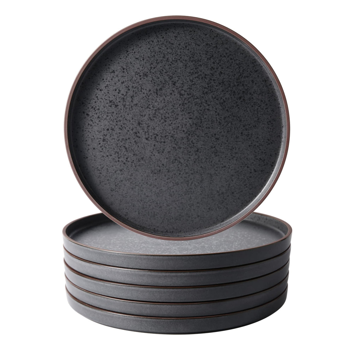 LERATIO Dinner Plates,Ceramic Dinner Plates Set of 6,10.75 inch Large ceramic plates,Modern Shape Dinnerware Dishes Set for Kitchen, Microwave & Dishwasher & Oven Safe-Coffee Rim | Modern Flat Shape Dinnerware Dishes Set for Kitchen,Microwave & Dishwasher