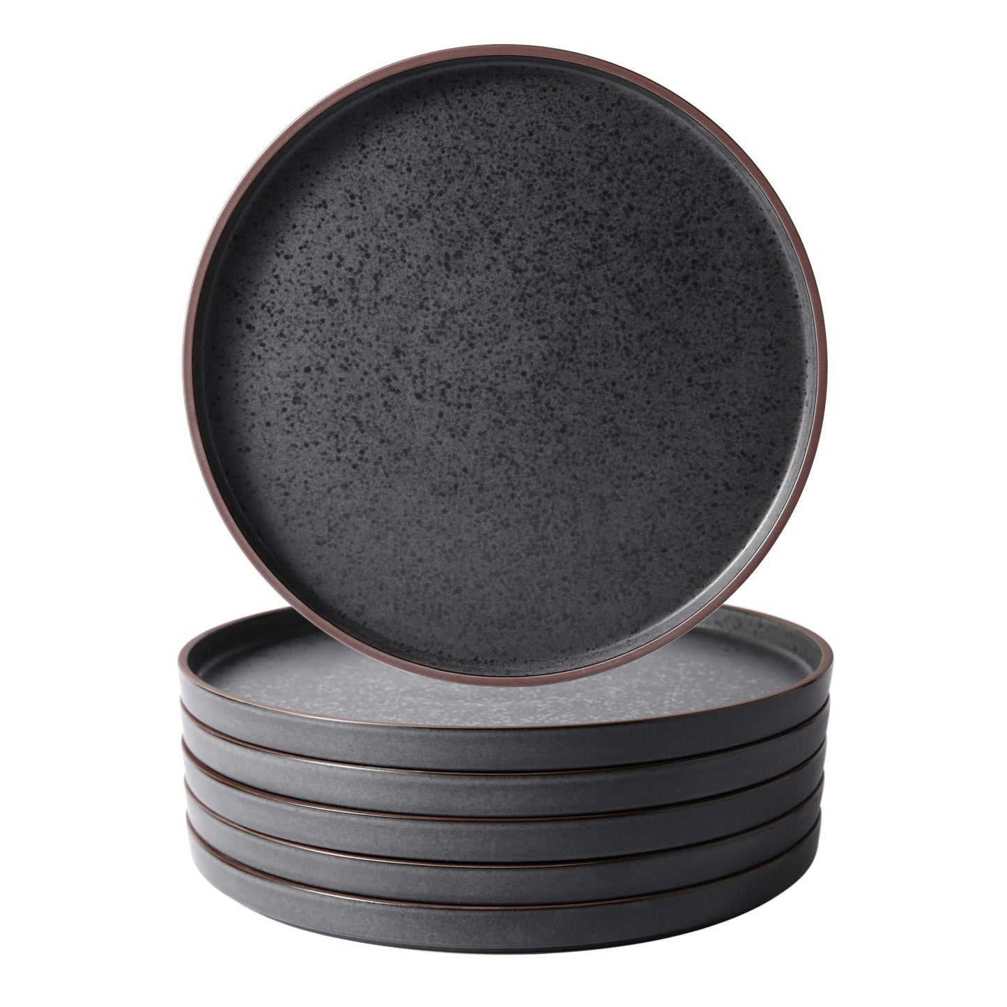 LERATIO Dinner Plates,Ceramic Dinner Plates Set of 6,10.75 inch Large ceramic plates,Modern Shape Dinnerware Dishes Set for Kitchen, Microwave & Dishwasher & Oven Safe-Coffee Rim | Modern Flat Shape Dinnerware Dishes Set for Kitchen,Microwave & Dishwasher