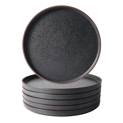 LERATIO Dinner Plates,Ceramic Dinner Plates Set of 6,10.75 inch Large ceramic plates,Modern Shape Dinnerware Dishes Set for Kitchen, Microwave & Dishwasher & Oven Safe-Coffee Rim | Modern Flat Shape Dinnerware Dishes Set for Kitchen,Microwave & Dishwasher