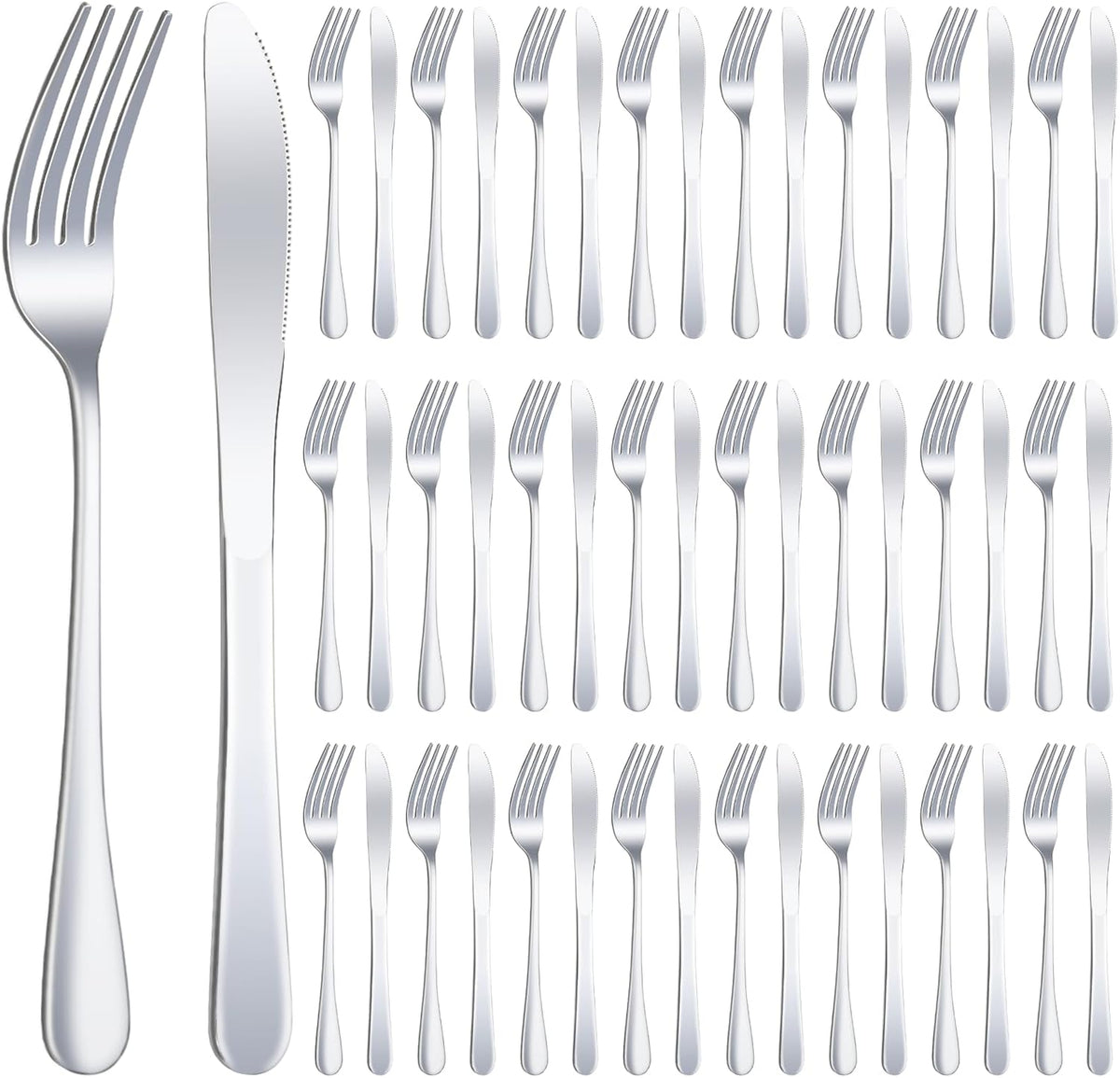 24 Pcs Stainless Steel Silverware Dinner Fork and Knife Set Flatware Forks Silver Tableware Cutlery Set Bulk for Kitchen Restaurant Home (8.1X 1 Inch, 8 X 0.8 Inch)