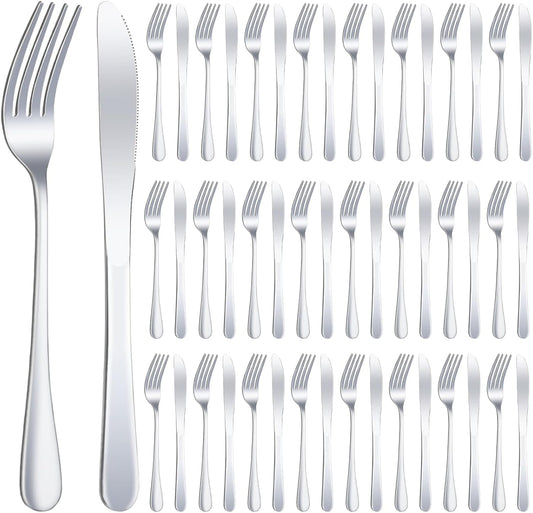 24 Pcs Stainless Steel Silverware Dinner Fork and Knife Set Flatware Forks Silver Tableware Cutlery Set Bulk for Kitchen Restaurant Home (8.1X 1 Inch, 8 X 0.8 Inch)