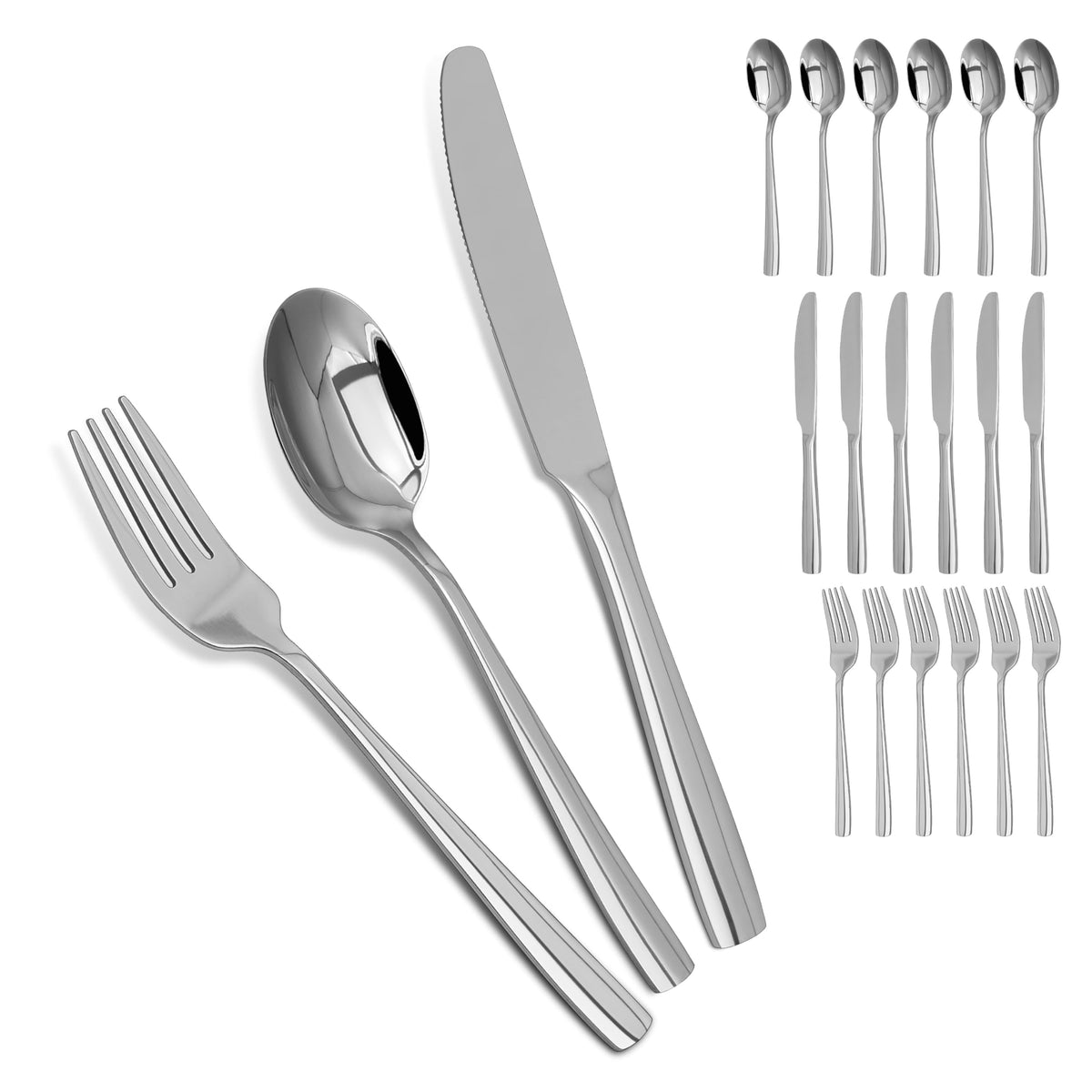 Silverware Set,SANTUO Stainless Steel Knives Spoon Forks Set for Home, Kitchen and Restaurant, Mirror Polished& Dishwasher Safe (18pcs Silverware set)