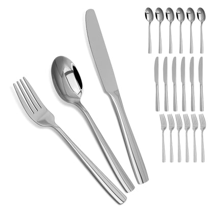 Silverware Set,SANTUO Stainless Steel Knives Spoon Forks Set for Home, Kitchen and Restaurant, Mirror Polished& Dishwasher Safe (18pcs Silverware set)