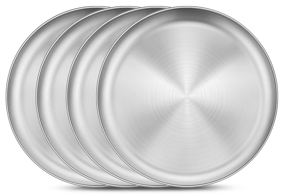 Homikit 6 Pack Stainless Steel Plate Set, 10.2 Inch Metal Dinner Plates for Kids Children Adult, Round Camping Plates for Serving Dishes Dessert Salad, Reusable & Unbreakable, Dishwasher Safe