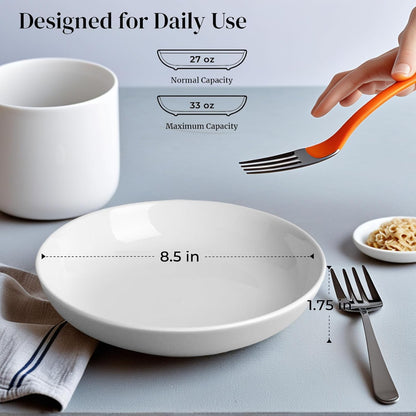 DeeCoo 7 Pack Porcelain Pasta Bowls Ceramic , Large Serving Bowl, Wide and Shallow, Set 8.3 Inch - 30 Ounce - for Pasta, Salad, Cereal, Soup & Microwave & Dishwasher Safe