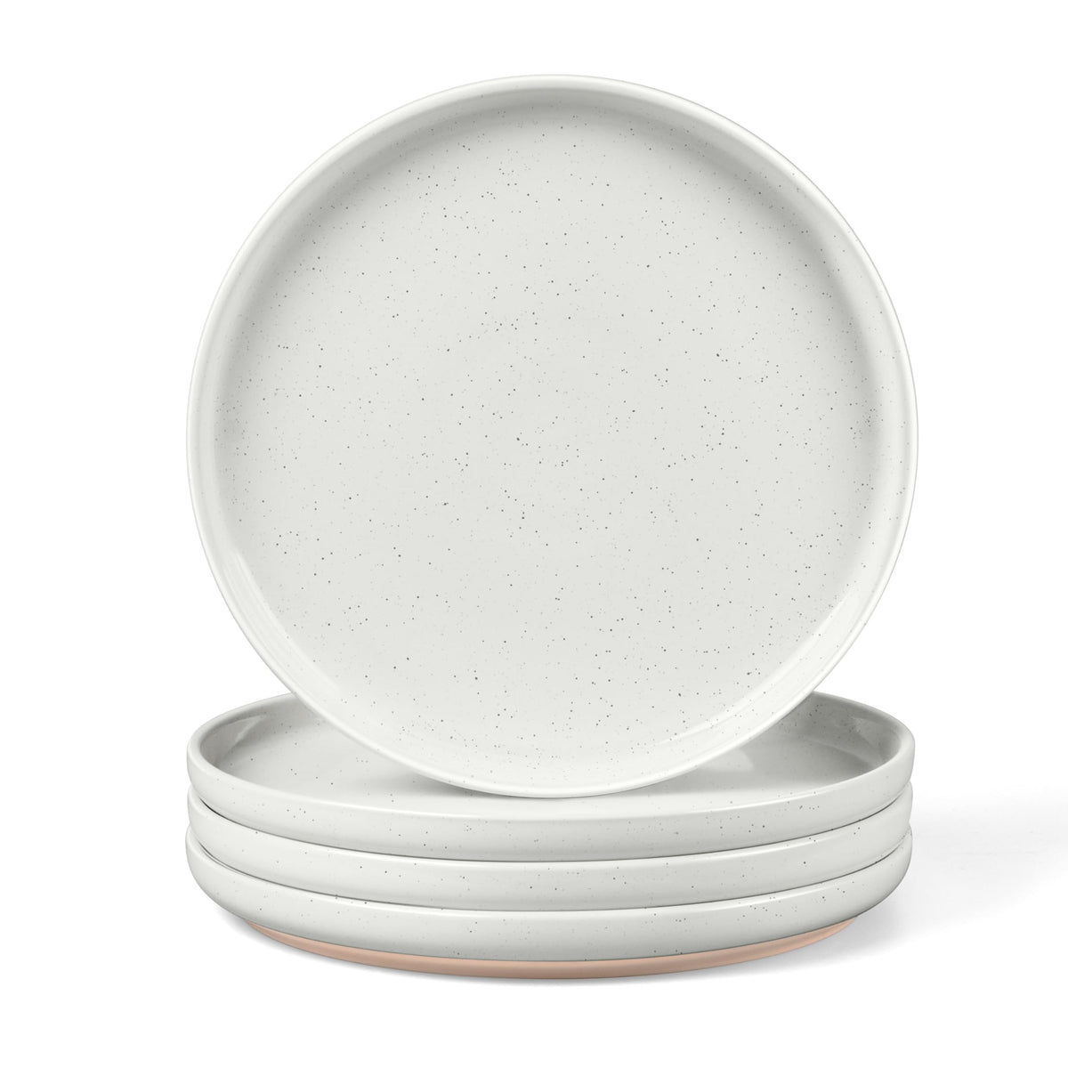 LIANYU Dinner Plates Set of 4, 10.5 Inch Stoneware Plate for Kitchen Dining, Large & Round Ceramic Salad Dishes Set, Microwave, Oven & Dishwasher Safe, Scratch Resistant, Stackable, Snowy White