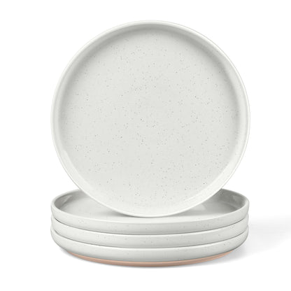 LIANYU Dinner Plates Set of 4, 10.5 Inch Stoneware Plate for Kitchen Dining, Large & Round Ceramic Salad Dishes Set, Microwave, Oven & Dishwasher Safe, Scratch Resistant, Stackable, Snowy White