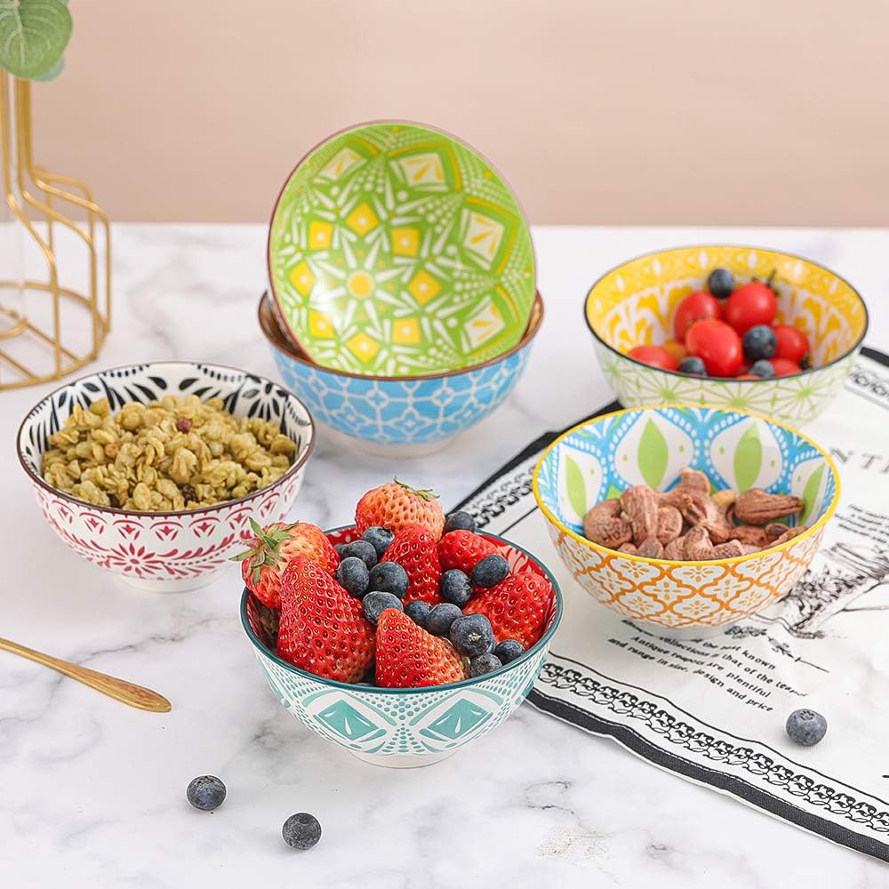 AHX Porcelain Dessert Bowls Cereal bowl - Ceramic Bowl Set of 6 - Colorful Small Bowls for Ice Cream | Soup | Cereal | Rice | Snack | Side Dish | Condiment Microwave and Dishwasher Safe