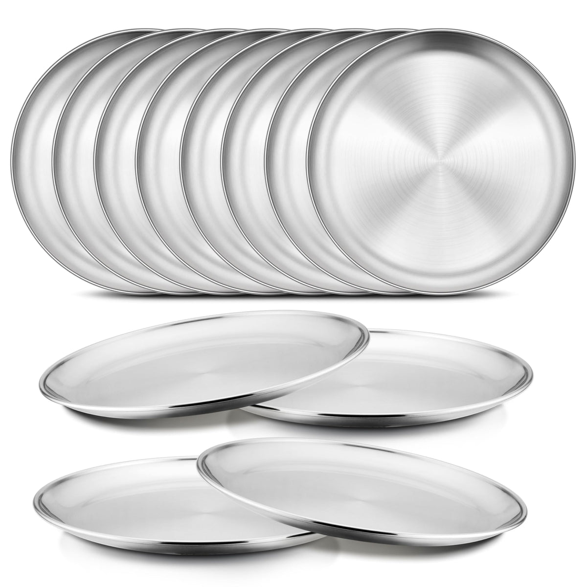 Onader 4-Piece Stainless Steel Plates, 8 Inch 304(18/8) Metal Round Dinner Plate, Kids Toddlers Dishes for Serving, Dishwasher Safe