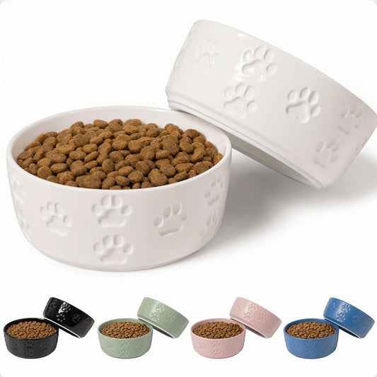 Ceramic Dog Bowl Set of 2 with Anti-Skid Base, 5.5"W x 2"H, 2 Cup Capacity | Thick Ceramic, Dishwasher Safe, Anti-Skid Rubber Base, 2 Cups per Bowl, Ceramic Food and Water Bowls Set of 2 for Small Dogs