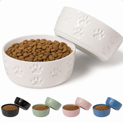 Ceramic Dog Bowl Set of 2 with Anti-Skid Base, 5.5"W x 2"H, 2 Cup Capacity | Thick Ceramic, Dishwasher Safe, Anti-Skid Rubber Base, 2 Cups per Bowl, Ceramic Food and Water Bowls Set of 2 for Small Dogs