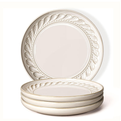 Large Ceramic Dinner Plates Set Of 4, 10.75 Inch Embossed Kitchen Salad Plates, Modern Serving Plates For Restaurant, Plates With Lipped Edges, Microwave Dishwasher Safe (Multiple Patterns)