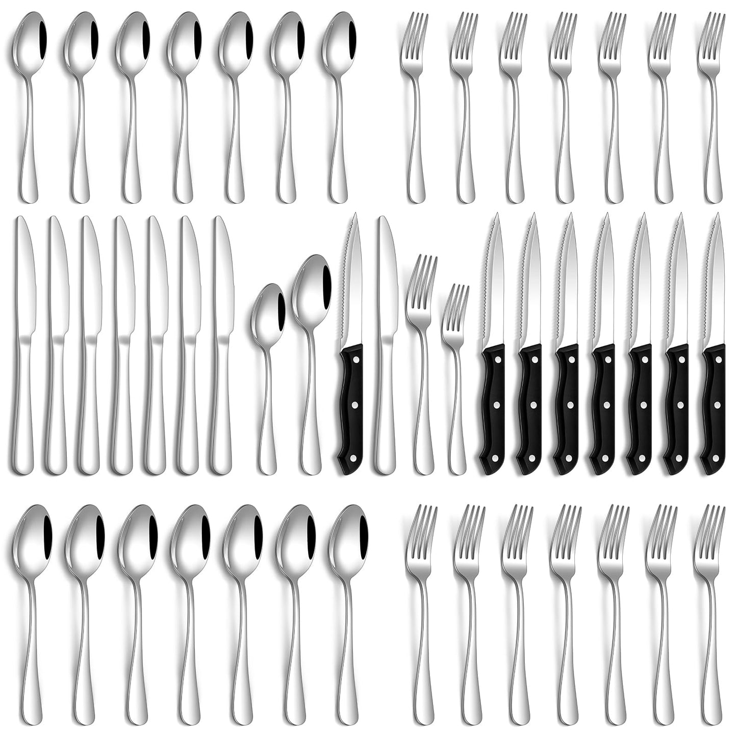 PHILIPALA 72 Pcs Silverware Set with Steak Knives Food-Grade Stainless Steel Flatware Set for 12 Mirror Cutlery Include Forks Spoons and Knives Set Dishwasher Safe Utensil Sets for Home Restaurant