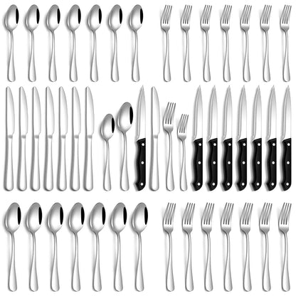 PHILIPALA 72 Pcs Silverware Set with Steak Knives Food-Grade Stainless Steel Flatware Set for 12 Mirror Cutlery Include Forks Spoons and Knives Set Dishwasher Safe Utensil Sets for Home Restaurant
