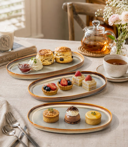 Ceramic Serving Platter Set of 3, Oval Serving Plates and Dishes | 15.6"/14.4"/12.2", Oven & Microwave & Dishwasher Safe, Perfect for Turkey, Parties, Entertaining & Weddings, Cocoa Mocha