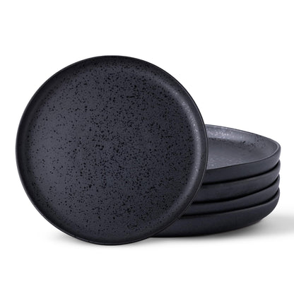 AmorArc Ceramic Dinner Plates Set of 6, 10.25 Inch Stoneware Dishes Set | Wavy Rim Shape Dinnerware Plates for Kitchen, Microwave & Dishwasher Safe, Scratch Resistant-Matte Black