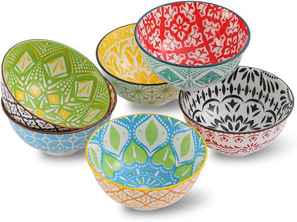 AHX Porcelain Dessert Bowls Cereal bowl - Ceramic Bowl Set of 6 - Colorful Small Bowls for Ice Cream | Soup | Cereal | Rice | Snack | Side Dish | Condiment Microwave and Dishwasher Safe