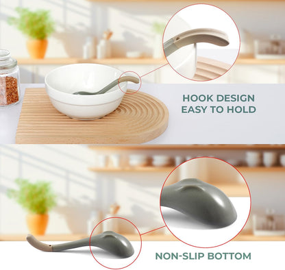 Asian Ceramic Soup Spoon, with Long Handle Easy to Hold, Non-slip Bottom, for Japanese Ramen, Chinese and Vietnamese Wonton, Noodle Soup Spoons (V38)
