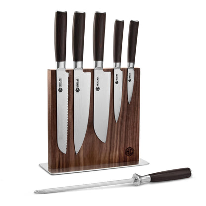 HexClad Espresso 4 Piece Damascus Steel Steak Knife Set, Full Tang | Full Tang Construction, Pakkawood Handle