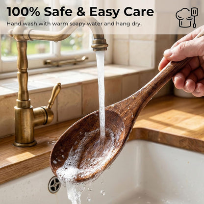 HAKSEN 2 PCS Wooden Cooking Spoons, Natural Acacia Wood Kitchen Utensil | 12 Inch Wooden Mixing Spoons for Baking, Tasting, Stirring Food, Comfort Grip, Durable, Kitchen Cooking Gifts for Women