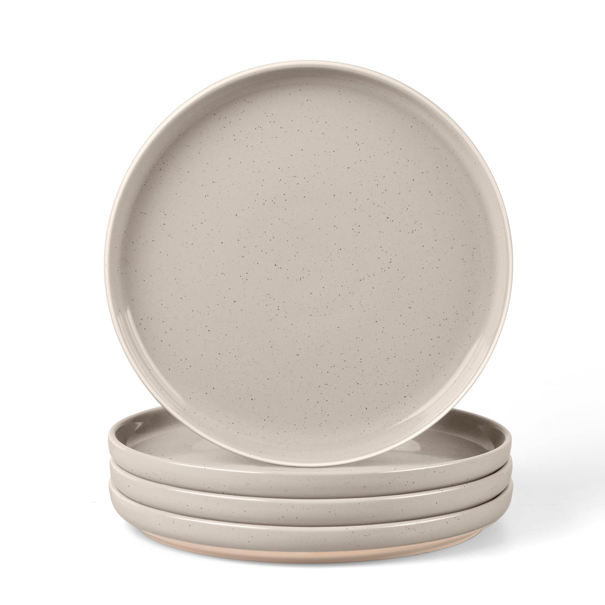 LIANYU Dinner Plates Set of 4, 10.5 Inch Stoneware Plate for Kitchen Dining, Large & Round Ceramic Salad Dishes Set, Microwave, Oven & Dishwasher Safe, Scratch Resistant, Stackable, Snowy White