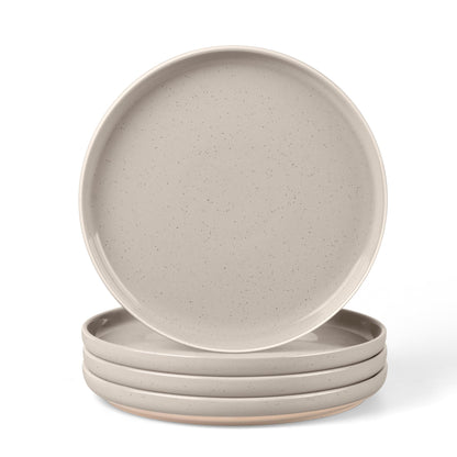 LIANYU Dinner Plates Set of 4, 10.5 Inch Stoneware Plate for Kitchen Dining, Large & Round Ceramic Salad Dishes Set, Microwave, Oven & Dishwasher Safe, Scratch Resistant, Stackable, Snowy White