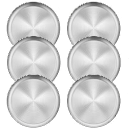Homikit 6 Pack Stainless Steel Plate Set, 10.2 Inch Metal Dinner Plates for Kids Children Adult, Round Camping Plates for Serving Dishes Dessert Salad, Reusable & Unbreakable, Dishwasher Safe
