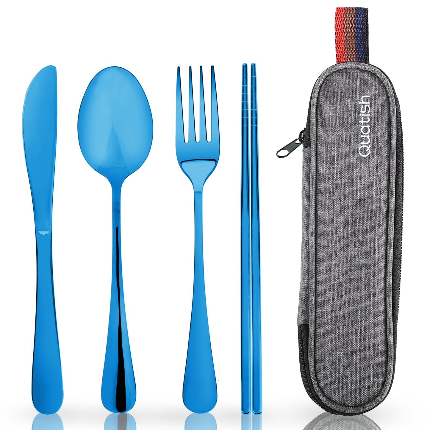 Travel Utensils with Case, Quatish Portable Silverware Set for Work, Stainless Steel Reusable Travel Cutlery Set, Fork and Spoon Set for Camping, Picnic, Gadgets, Lunch Box for Men, Black