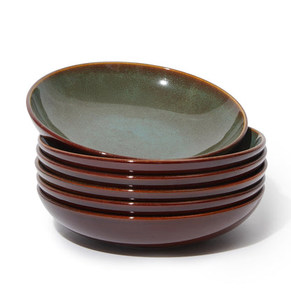 8.75 Inch Large Ceramic Pasta Bowls, 32 Oz Reactive Glaze Stoneware Pasta Serving Bowls Set of 4 for Kitchen, Wide Bowls for Fruit,Pasta,Salad,Soup, Scratch Resistant-Brown and Green