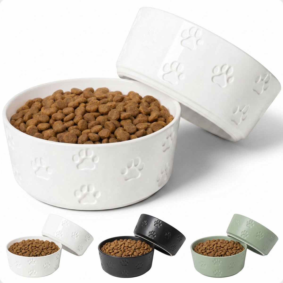 Ceramic Dog Bowl Set of 2 with Anti-Skid Base, 5.5"W x 2"H, 2 Cup Capacity | Thick Ceramic, Dishwasher Safe, Anti-Skid Rubber Base, 2 Cups per Bowl, Ceramic Food and Water Bowls Set of 2 for Small Dogs