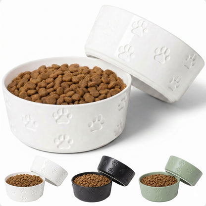 Ceramic Dog Bowl Set of 2 with Anti-Skid Base, 5.5"W x 2"H, 2 Cup Capacity | Thick Ceramic, Dishwasher Safe, Anti-Skid Rubber Base, 2 Cups per Bowl, Ceramic Food and Water Bowls Set of 2 for Small Dogs