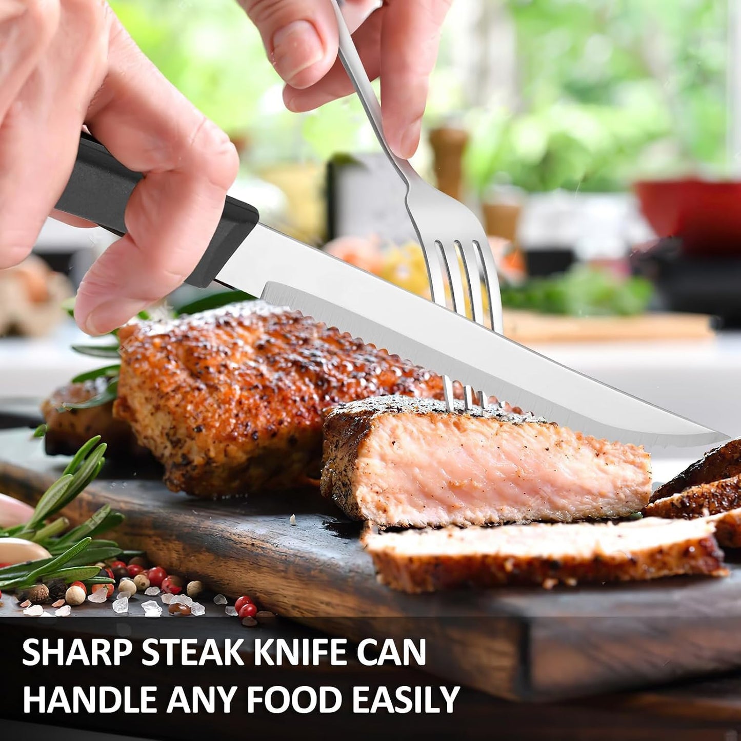 24-Piece Steak Knife and Dinner Forks Set, Stainless Steel Flatware Set, Sharp Steak Knife Set, Rust Resistant & Easy to Maintain, Mirror Finish, Dishwasher Safe