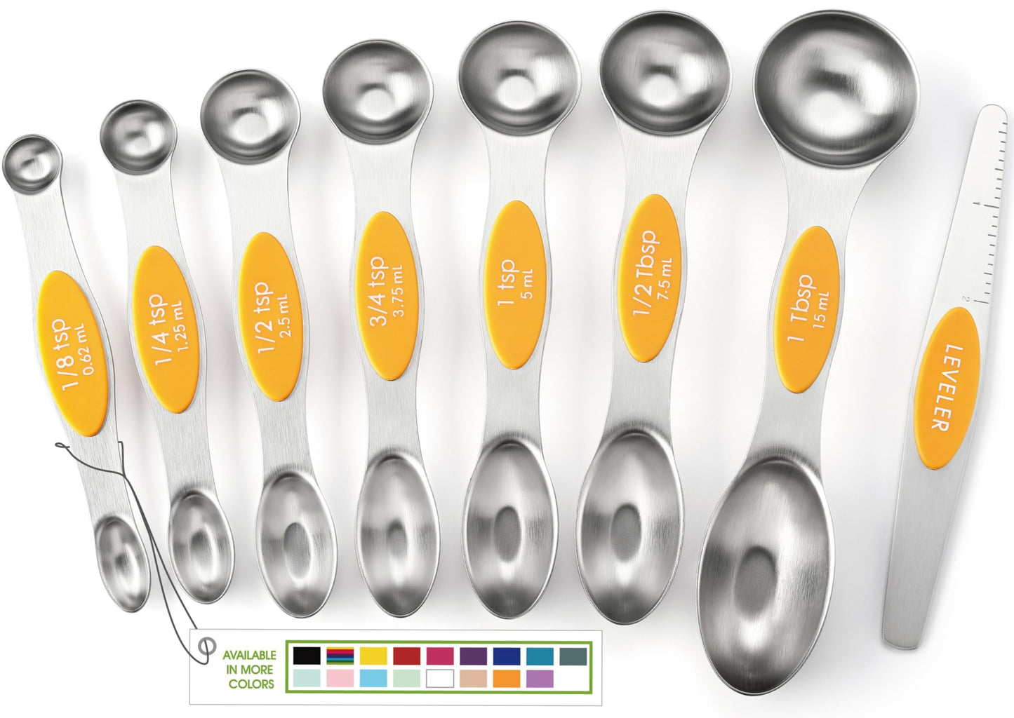Spring Chef Stainless Steel Magnetic Measuring Spoons Set of 8, Black | Dual Sided Metal Teaspoon & Tablespoon Measuring Spoons with Leveler for Dry & Liquid Ingredients, Nesting, Dishwasher Safe